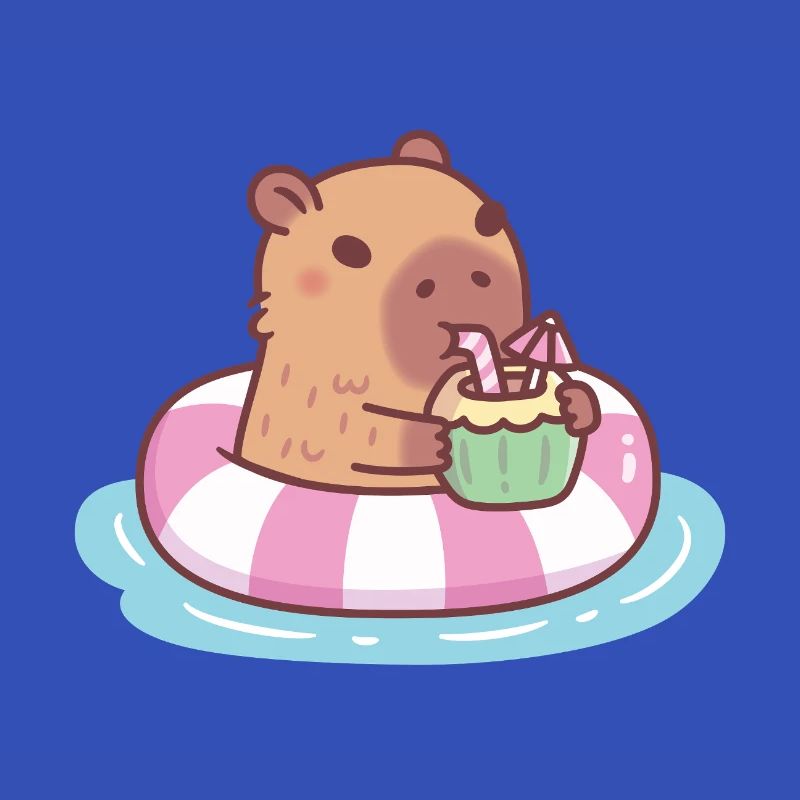Cute Capybara Chilling in Pool Float Coconut Drink