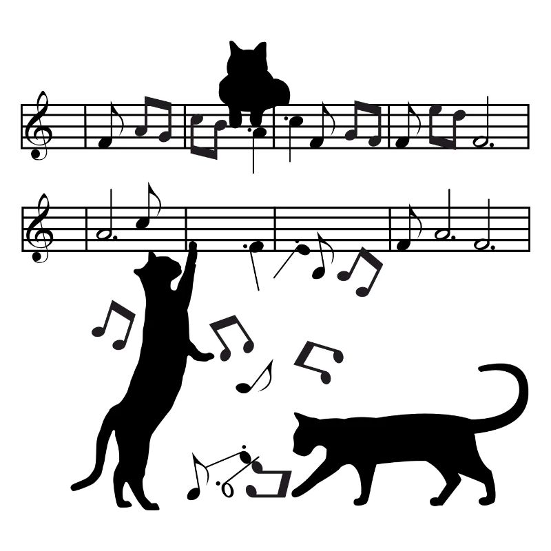 Cat plays with musical notes