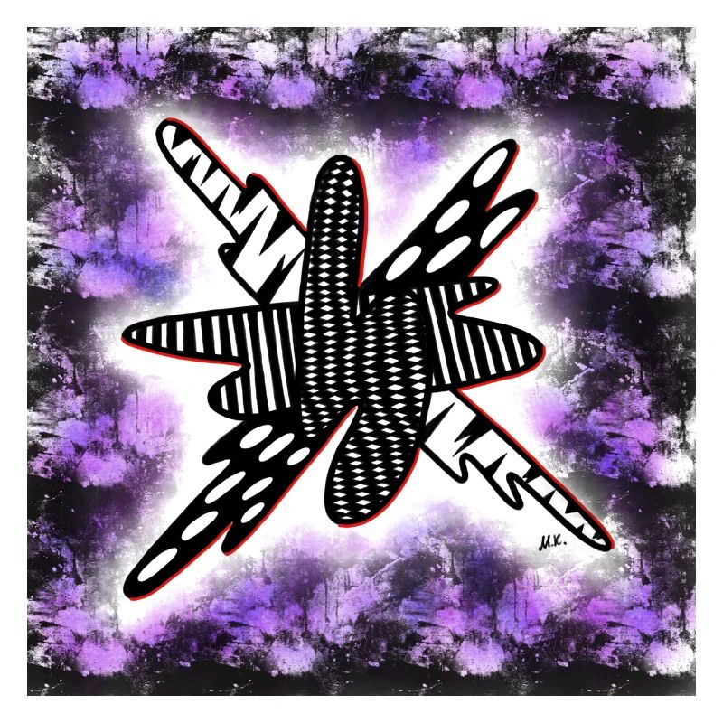 Creatively patterned blob on black and violet