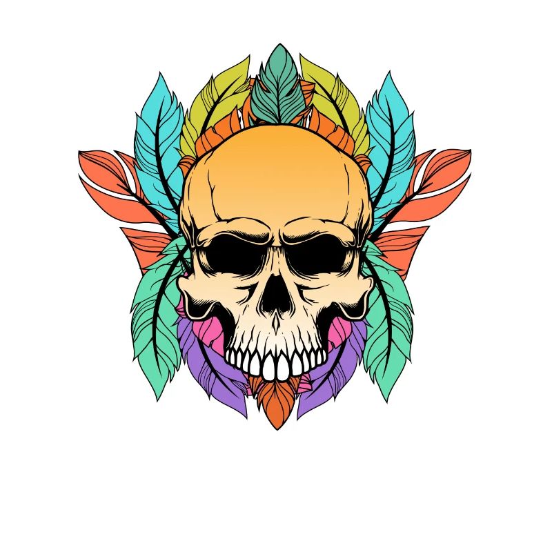 Colorful Skull Feathers Pattern Peace Gothic