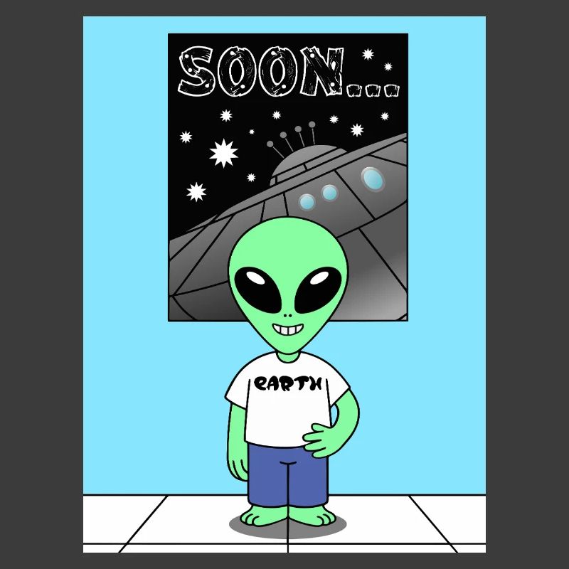 Alien devant le vaisseau spatial Terre
