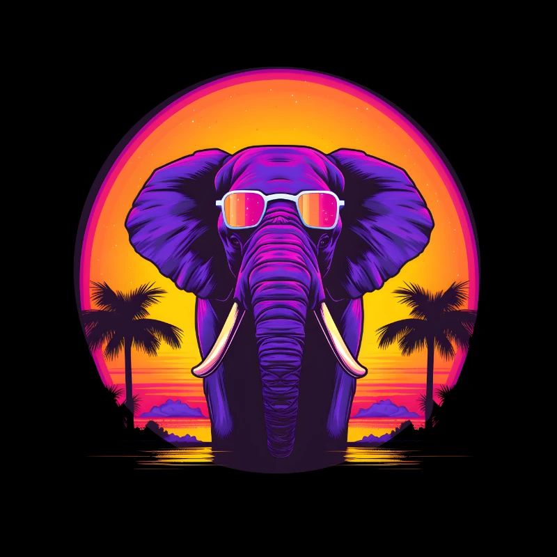 Synthwave Elephant African Sunset