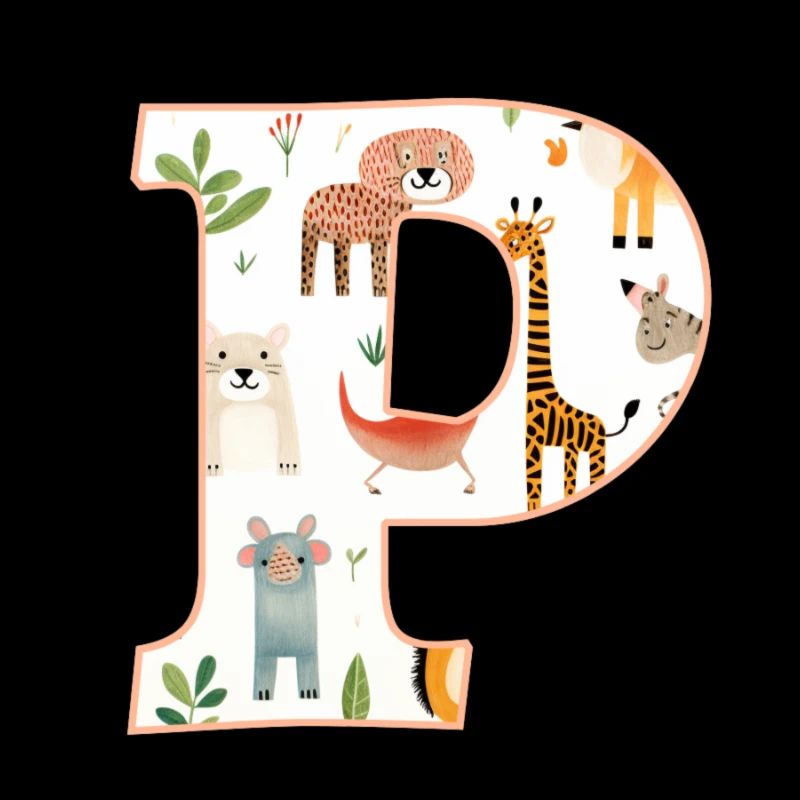 Letter P, Monogram, Animal Pattern