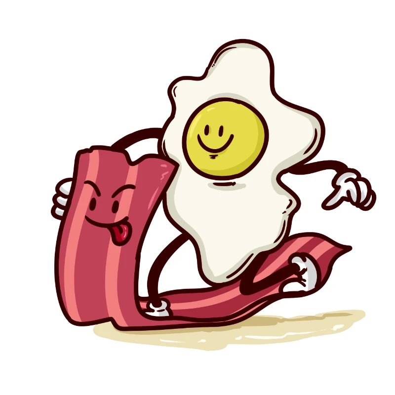 Egg rides bacon slice