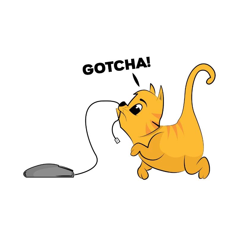 Cat catches computer mouse gift kitten