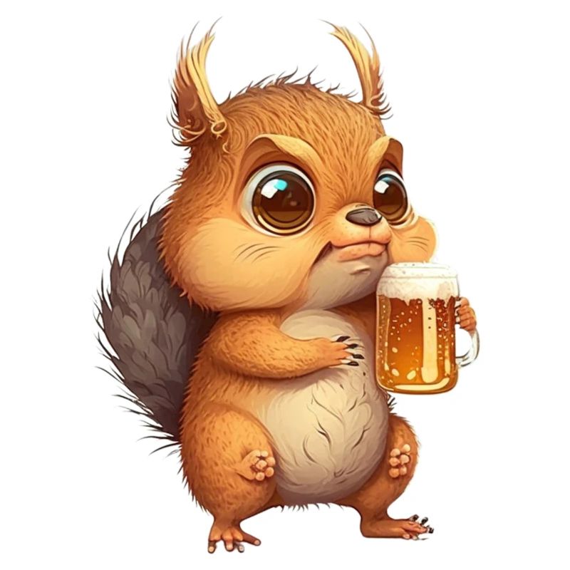 Funny squirrel with evil eye and beer