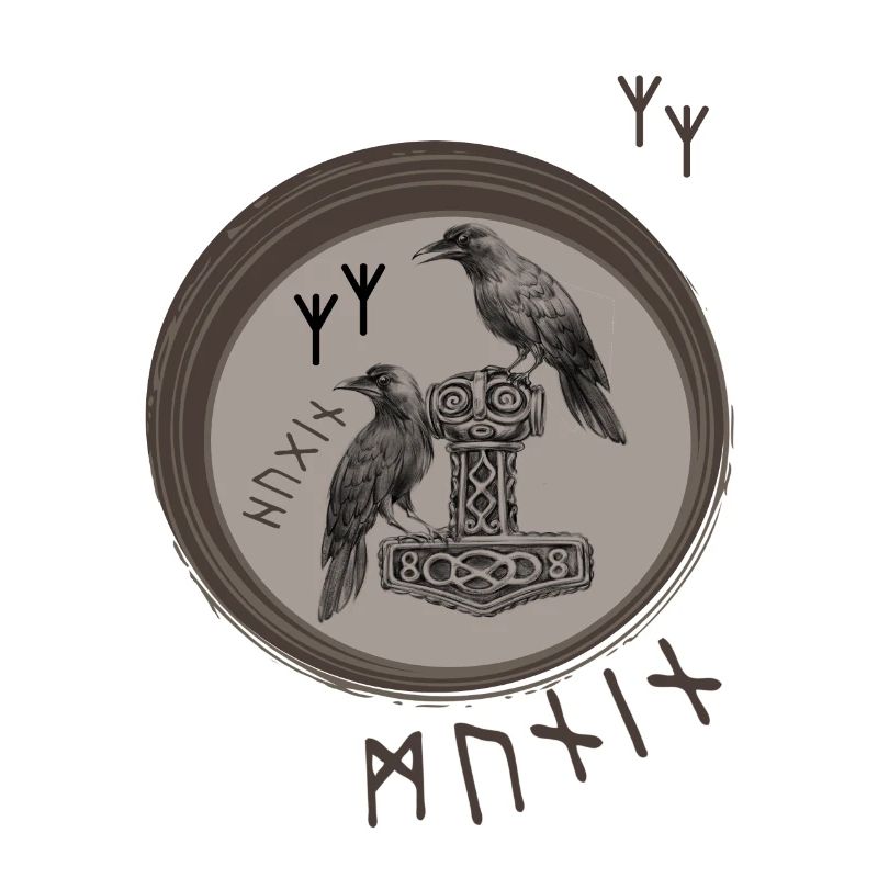 Thor Hammer Mjölnir avec Odin Ravens Hugin et Munin
