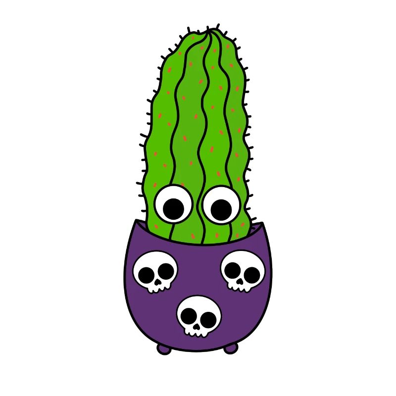 Grand Cactus Dans Un Pot De Crâne D'halloween