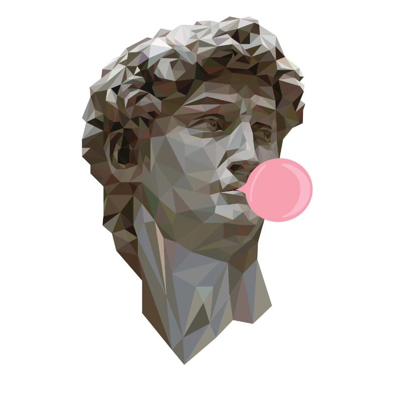 DAVID MICHELANGELO avec art de la statue de chewing-gum