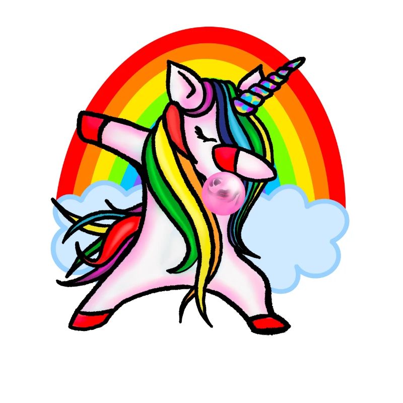 Dabbendes Einhorn mit Kaugummi Regenbogen dabbing