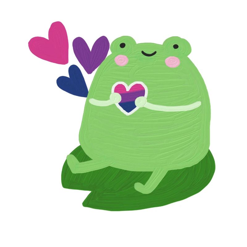 Grenouille douce avec des couleurs de drapeau de fierté bisexuelle