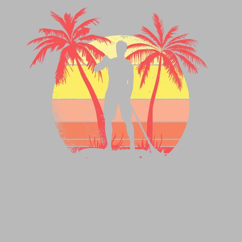 Paddle Board Guy Sunset Sunset 80s Palm
