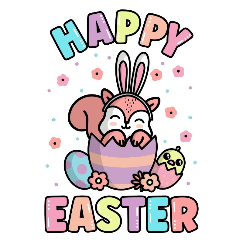 Happy Easter Squirrel With Rabbit Ears Spring