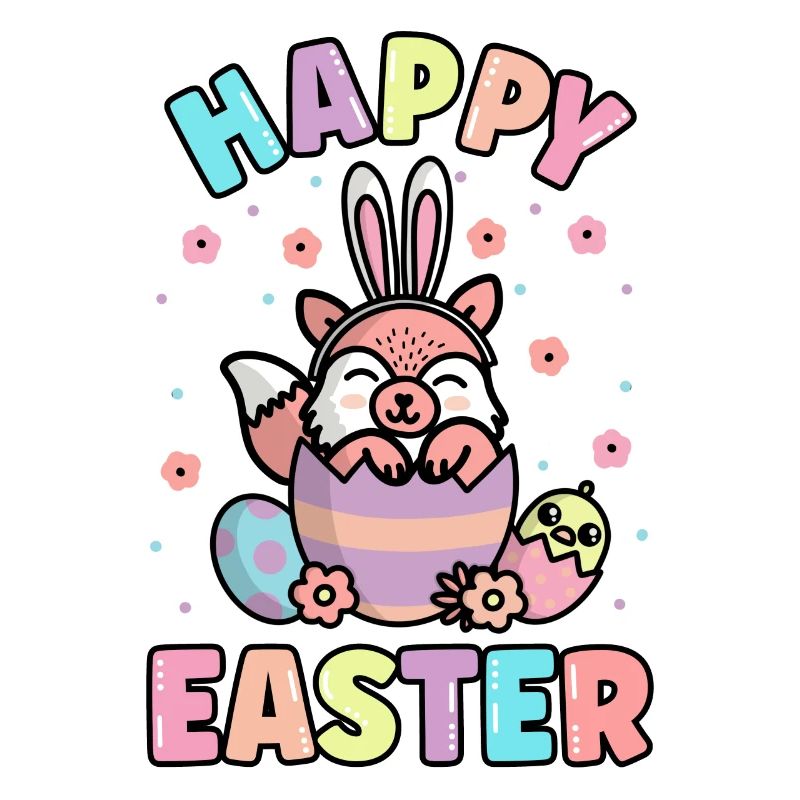 Happy Easter Fox With Rabbit Ears Spring