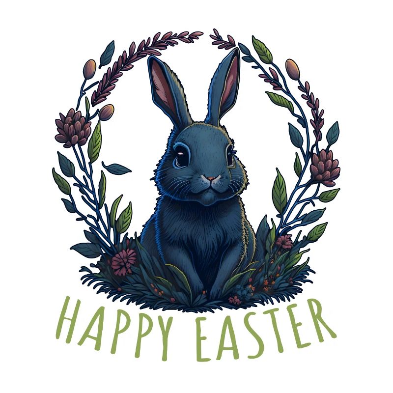 Rabbit with Easter eggs & spring flowers Easter