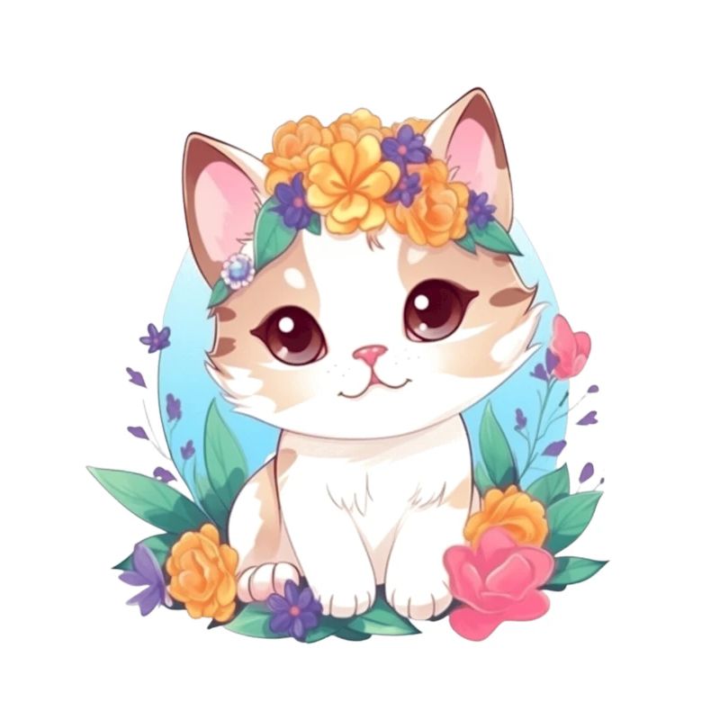 Chat mignon avec des fleurs