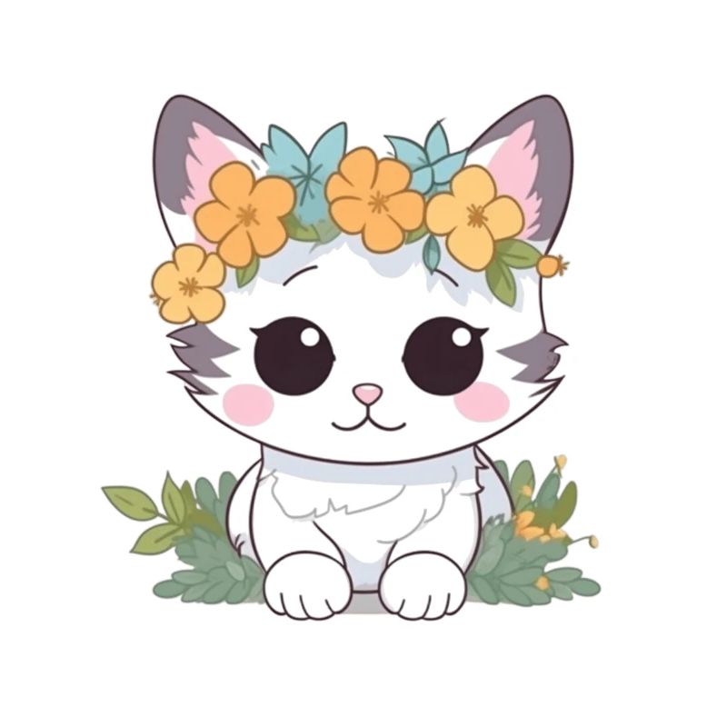 Chat mignon avec des fleurs