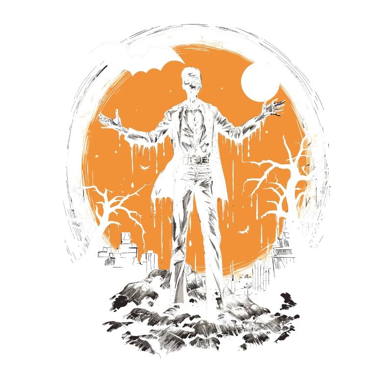Zombie squelette avec les bras tendus devant la lune