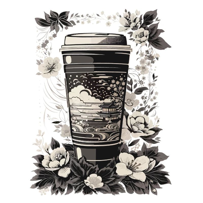 Style Ukiyo-E café et design rétro de fleurs de cerisier