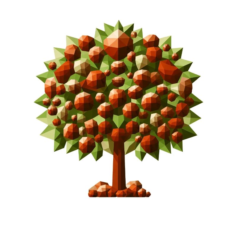 Un châtaignier à feuilles caduques dans un style polygonal