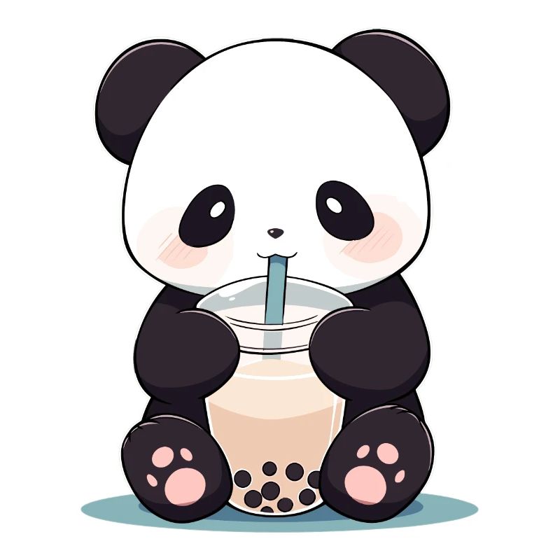 Kawaii Panda Drinks Boba Bubble Tea Chibi