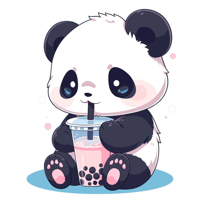 Kawaii Panda Drinks Boba Bubble Tea Chibi