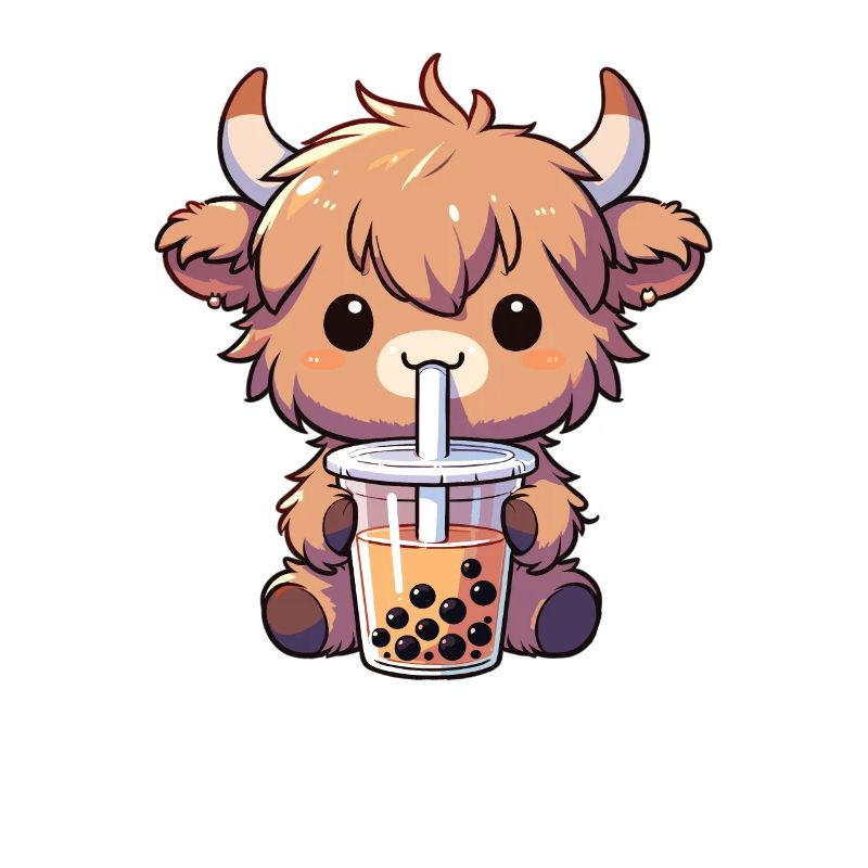 Cows Drinking Bubble Tea kawaii Boba Highland Beef