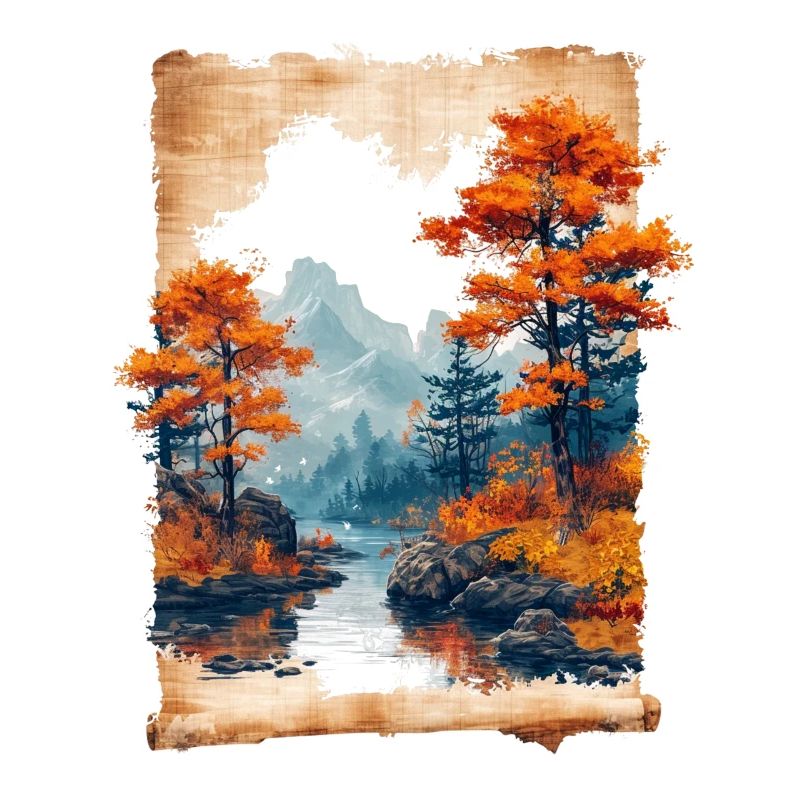 Classic Scenery Papyrus Scroll Onsen Japanese