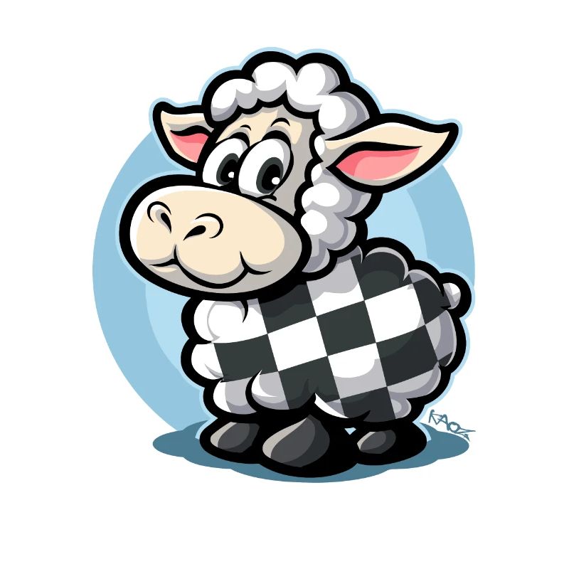 Checkered pattern cute cartoon sheep