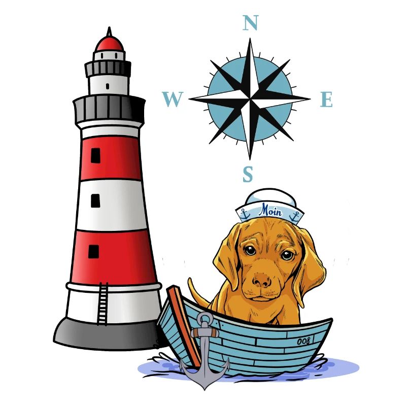 Maritime Dog Wind Rose Compass Lighthouse Sailor