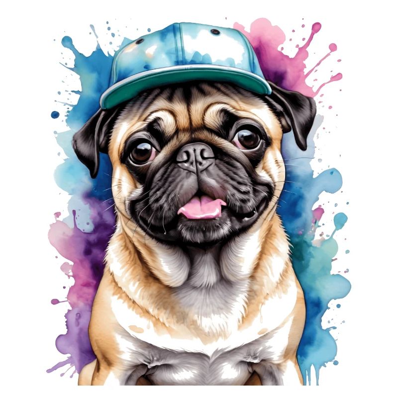 Mops Snapback Cap Hund Bunt Lustig Design Print