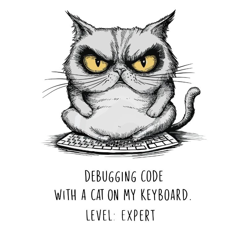 Debuggen von Code Katze Tastatur Experte Humor