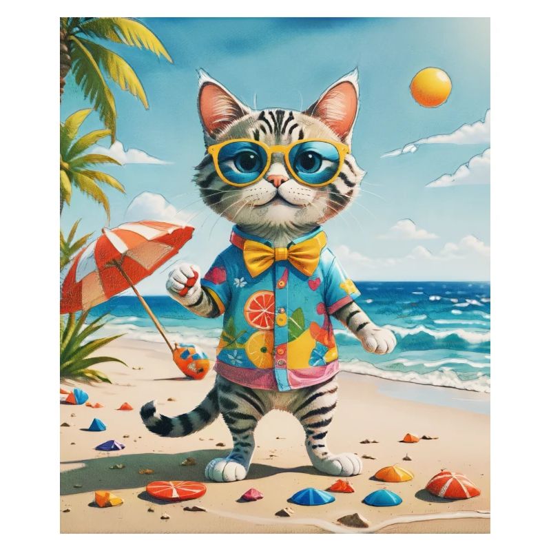 Beach Fun Cat Illustration Beachside Fun Cat