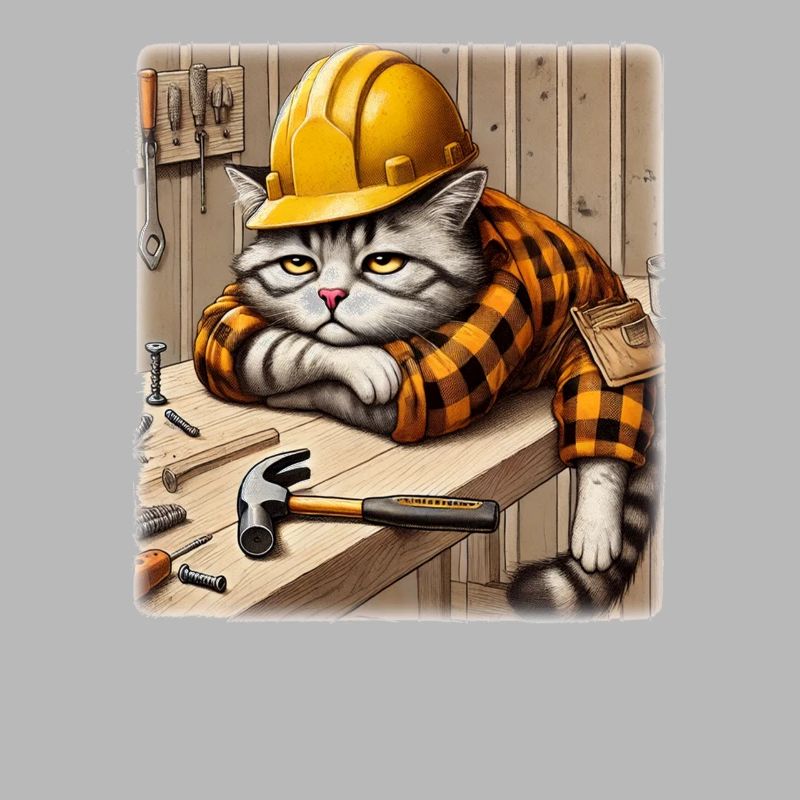 Bored cat in the workshop