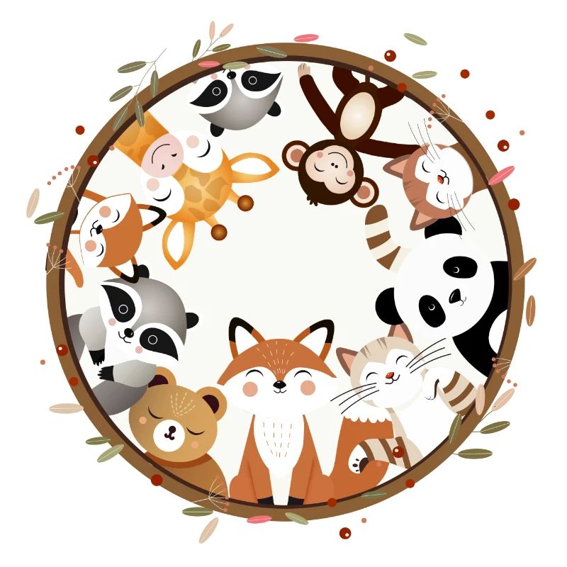 Cercle plein d’animaux mignons comme le renard, le panda, le raton laveur