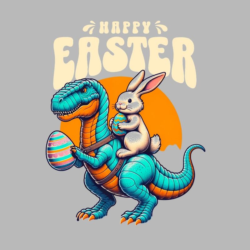 Easter Bunny Riding Dinosaur with Easter Egg
