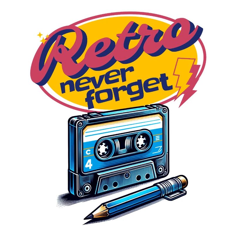 Retro Cassette and Pen Never Forget Cool Fun