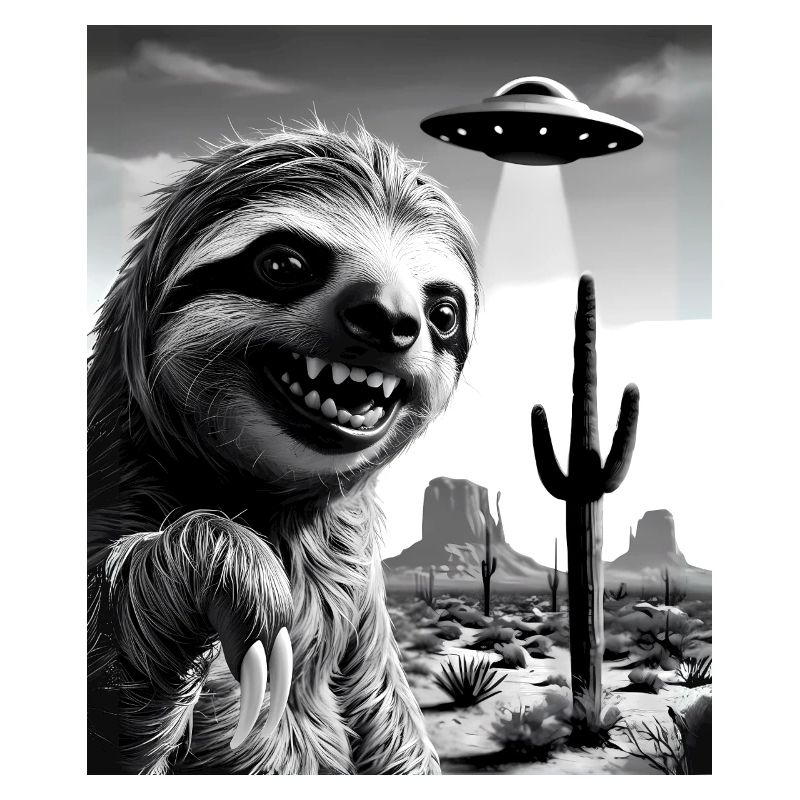 Faultier macht ein Selfie mit einem UFO | Wüste