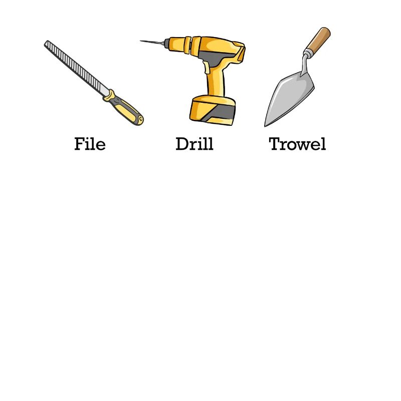 File drill, trowel, tools, subtle anti-strum