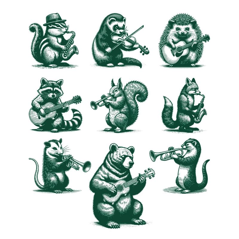 Forest Animals Playing Instruments Music Lover