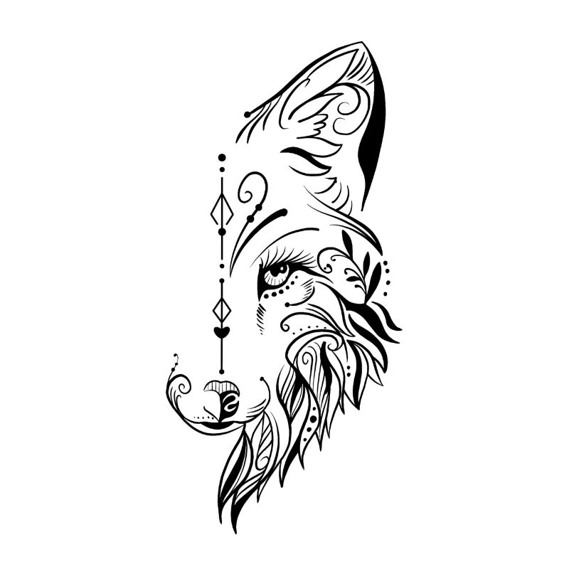 Half wolf head ornamental design