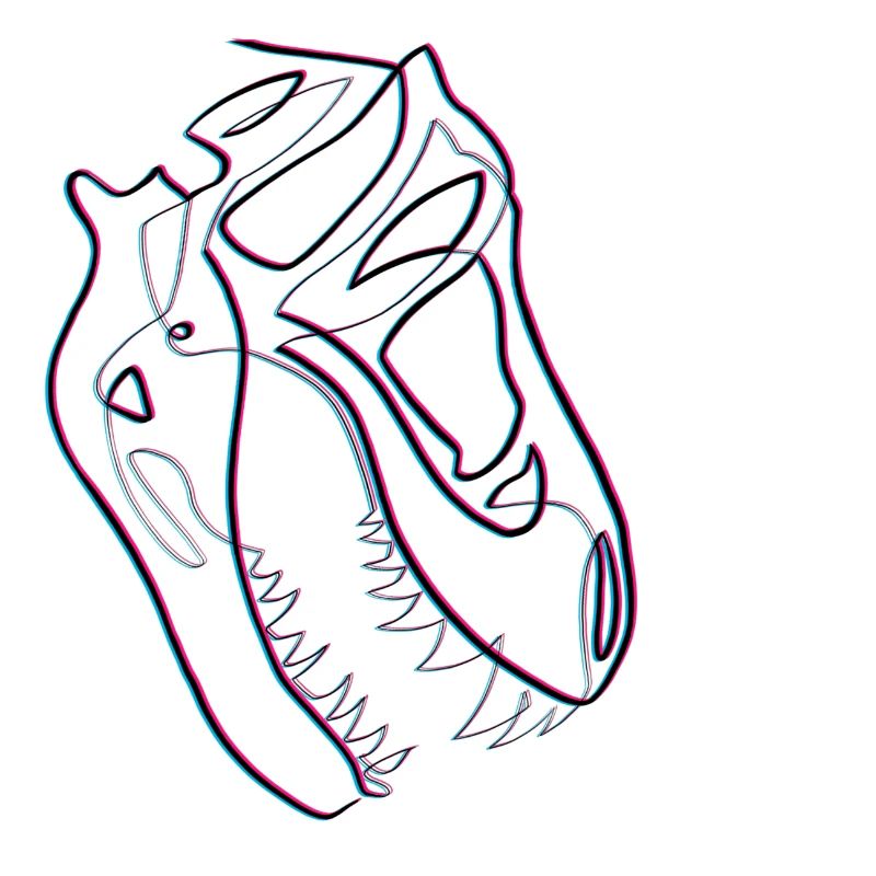Crâne de T-rex en single line effet flouté