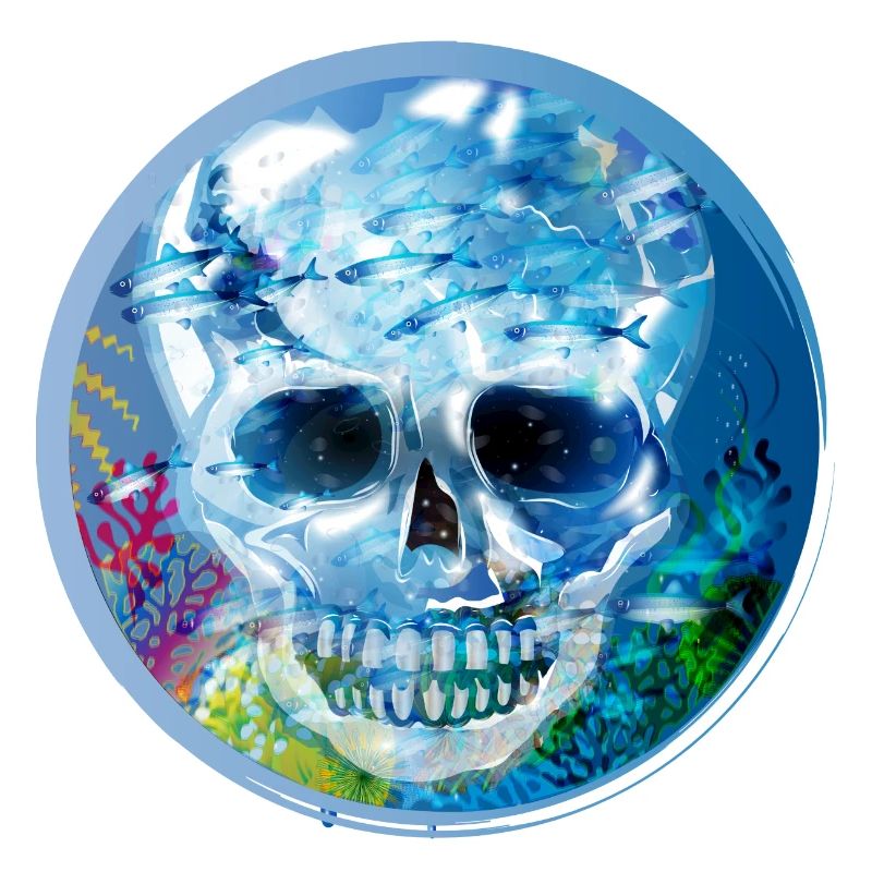 extravagant coloured skull under water