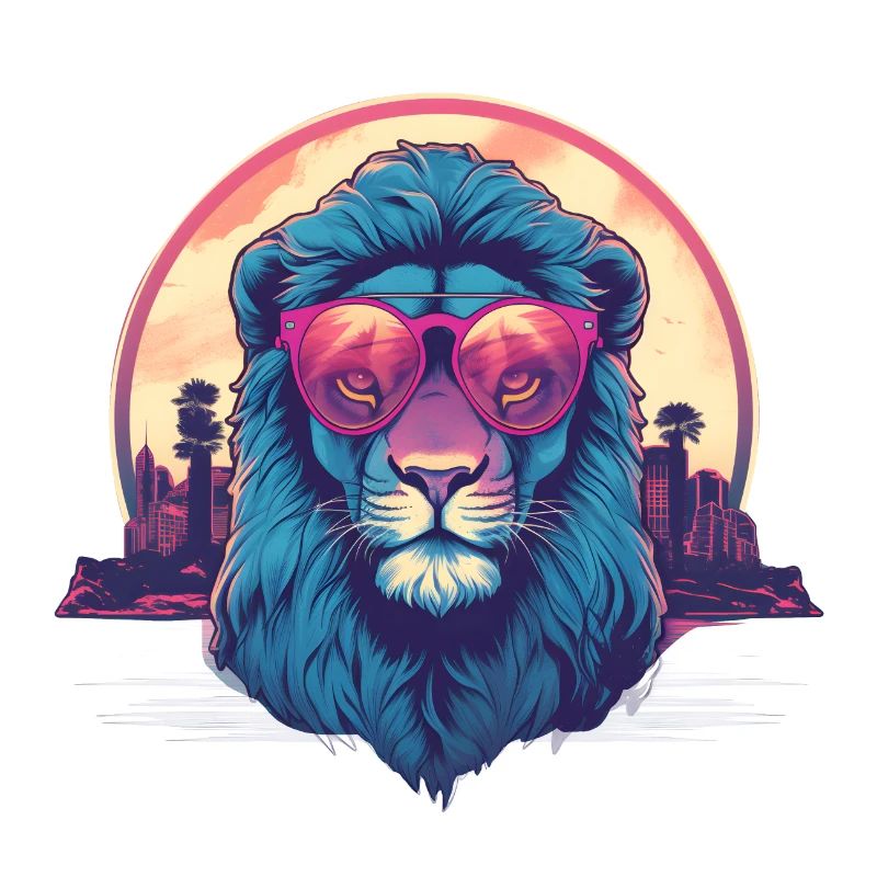 Synthwave Lion Sunset