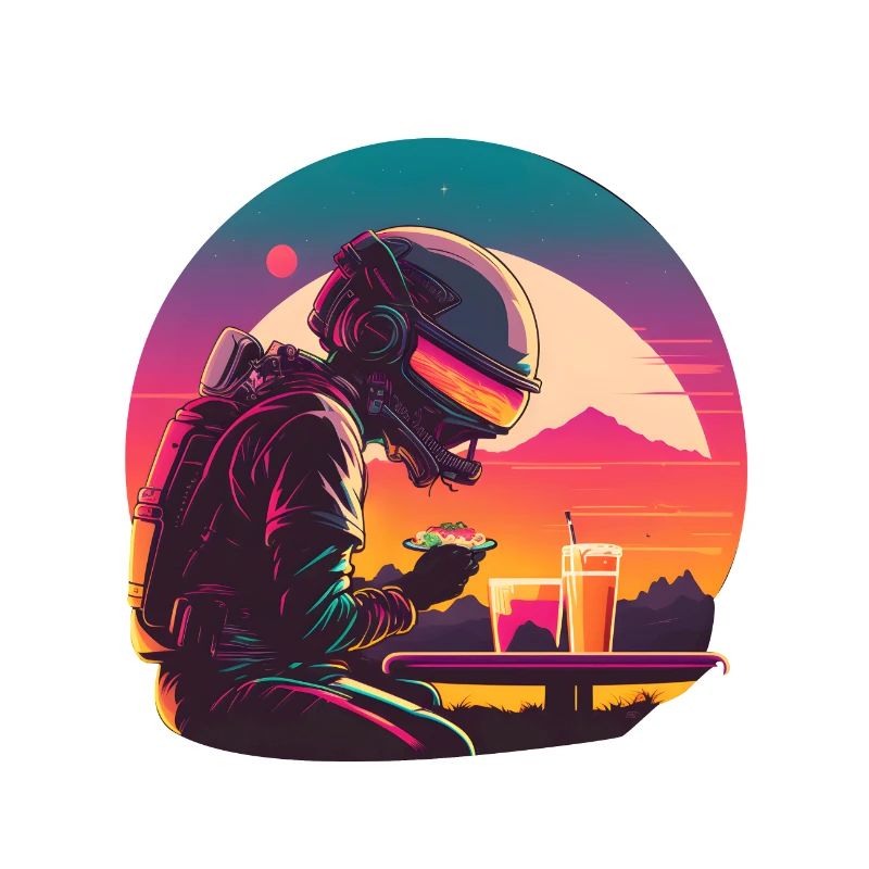 Synthwave astronaut Space dinner