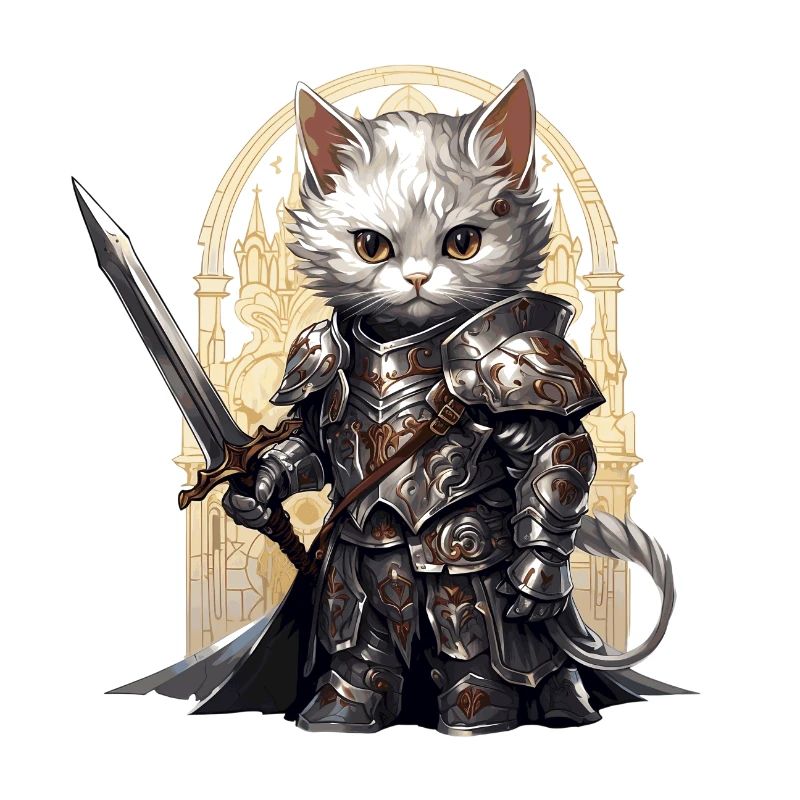 Chat en équipement de chevalier avec épée longue, AI Gen