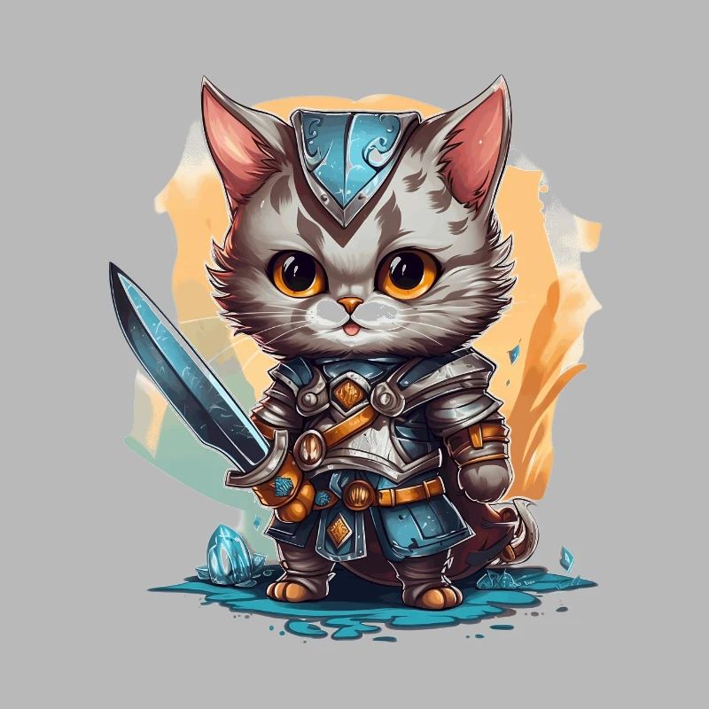 Chat en équipement de chevalier avec épée longue, AI Gen
