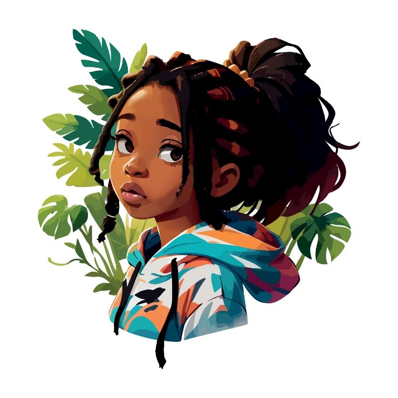 Mädchen mit Dreads im bunten Kapuzenpullover