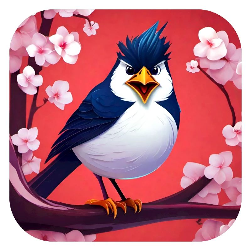 Drôle de petit oiseau avec des fleurs de cerisier