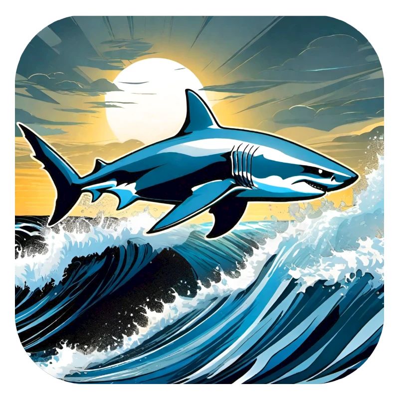 Requin sauteur avec coucher de soleil